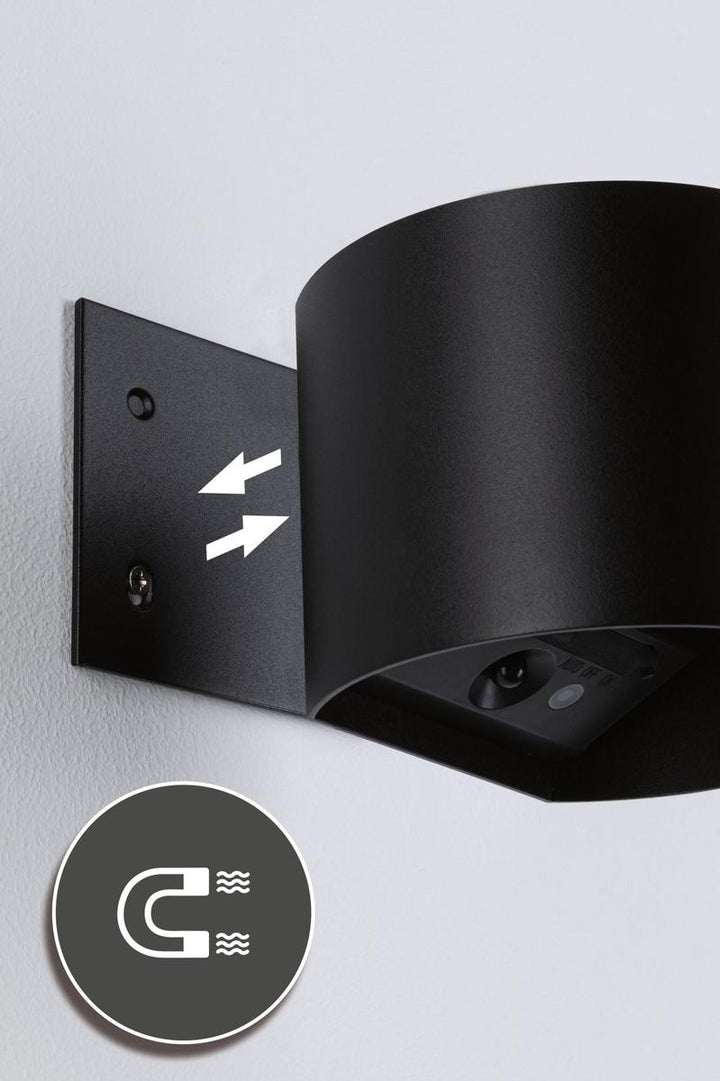 Nyara rund oppladbar vegglampe opp/ned lys med sensor-Utebelysning vegg opp og ned-Paulmann-Svart-PL-71284-Lightup.no