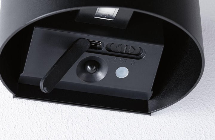 Nyara rund oppladbar vegglampe opp/ned lys med sensor-Utebelysning vegg opp og ned-Paulmann-Svart-PL-71284-Lightup.no
