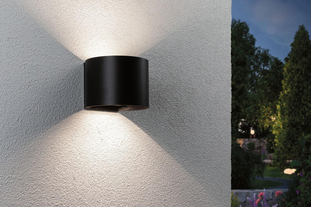 Nyara rund oppladbar vegglampe opp/ned lys med sensor-Utebelysning vegg opp og ned-Paulmann-Svart-PL-71284-Lightup.no