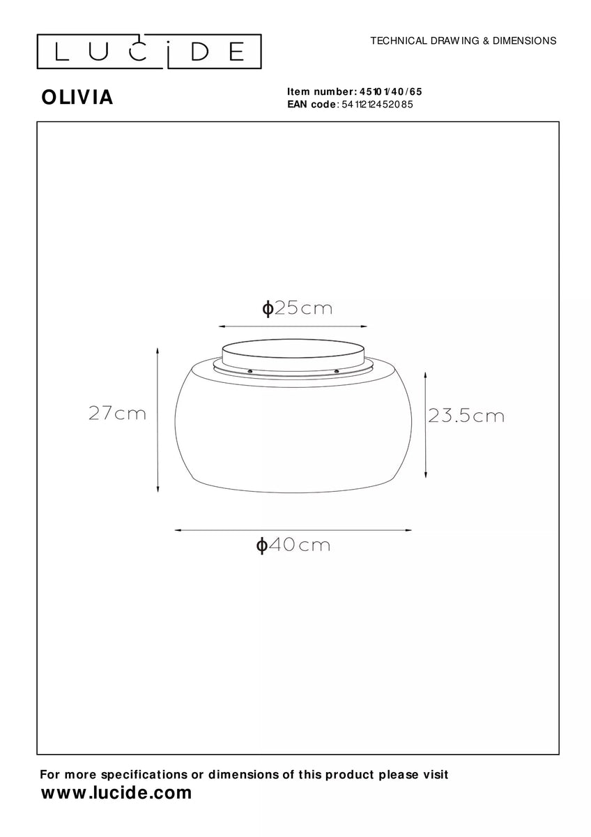 Olivia taklampe 40 cm - Svart/Røykfarget-Taklamper-Lucide-Svart / Røyk-LC45101/40/65-Lightup.no