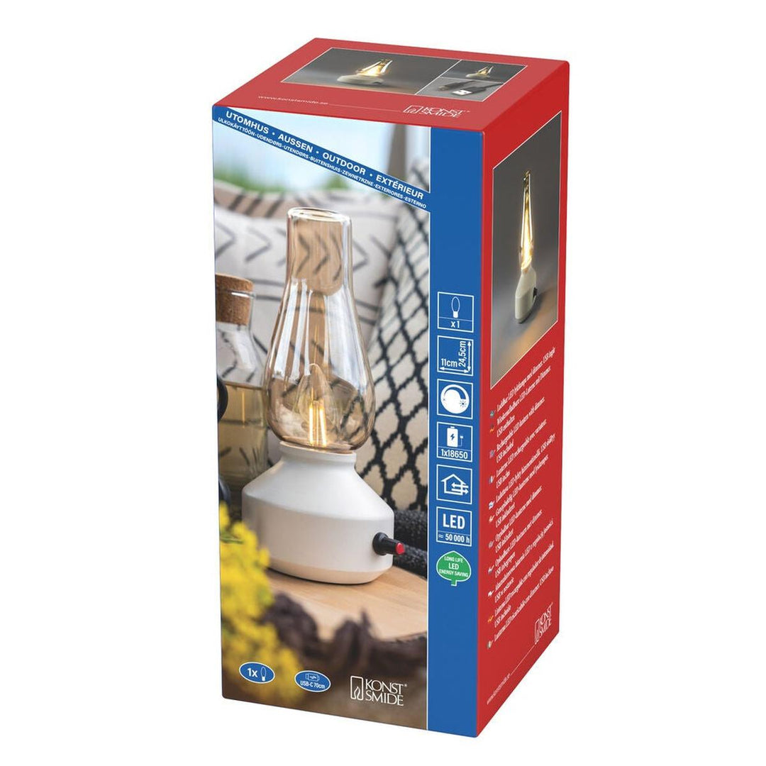 Oppladbar bordlampe med røykfarget glass og dimmer – IP44-Utebelysning Hagebelysning-Konstsmide-Hvit-4130-205-Lightup.no