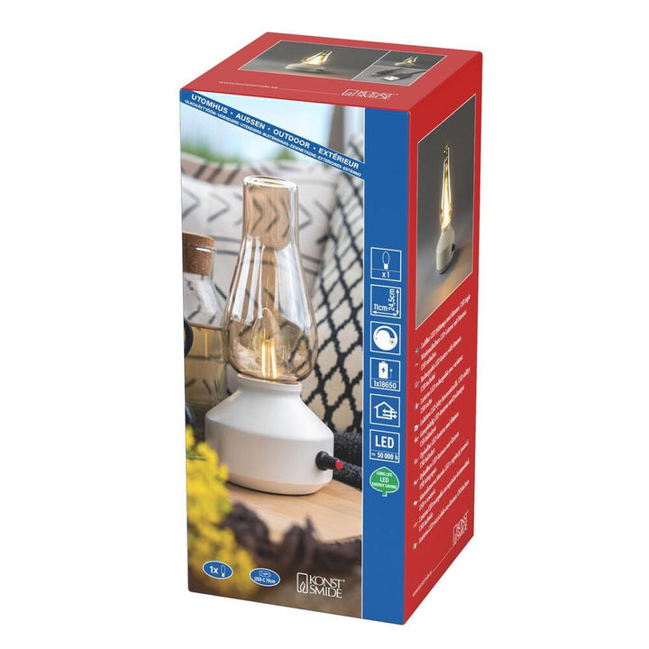 Oppladbar bordlampe med røykfarget glass og dimmer – IP44-Utebelysning Hagebelysning-Konstsmide-Hvit-4130-205-Lightup.no