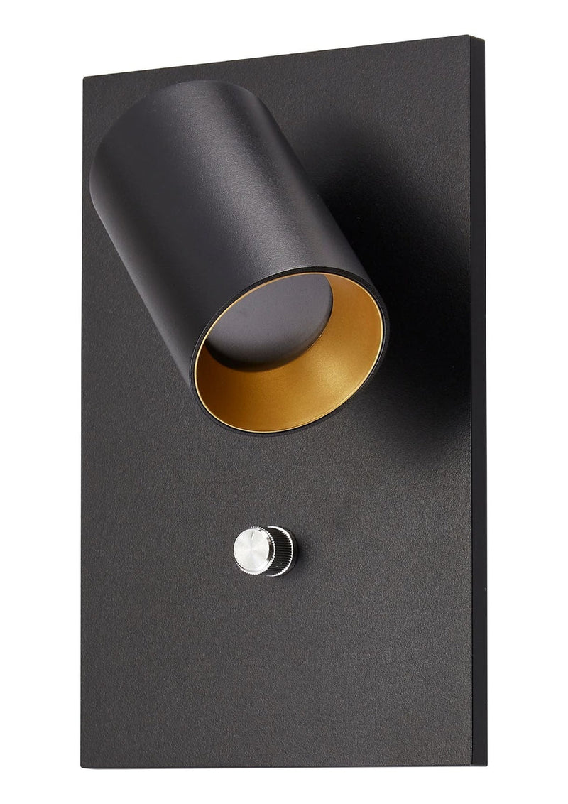 Oz K1 vegglampe m/USB - Svart/Gullfarget-Vegglamper-NorDesign-64490105-Lightup.no