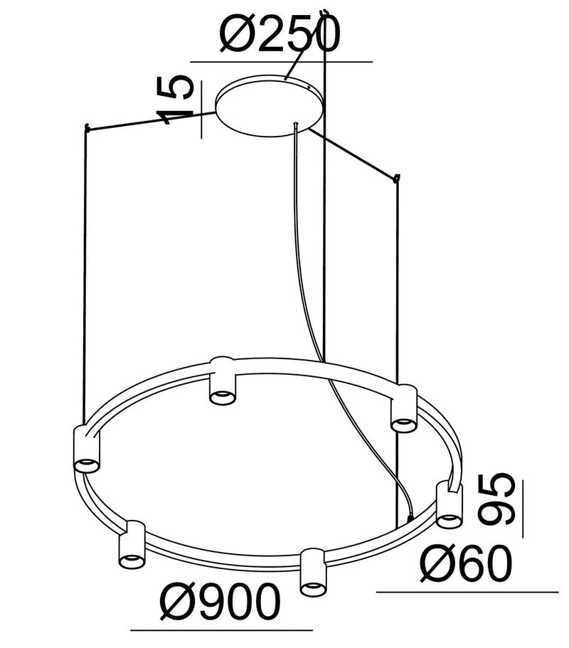 Oz K6 circular takpendel 90 cm - Svart/Gullfarget-Takpendler-NorDesign-104490905-Lightup.no