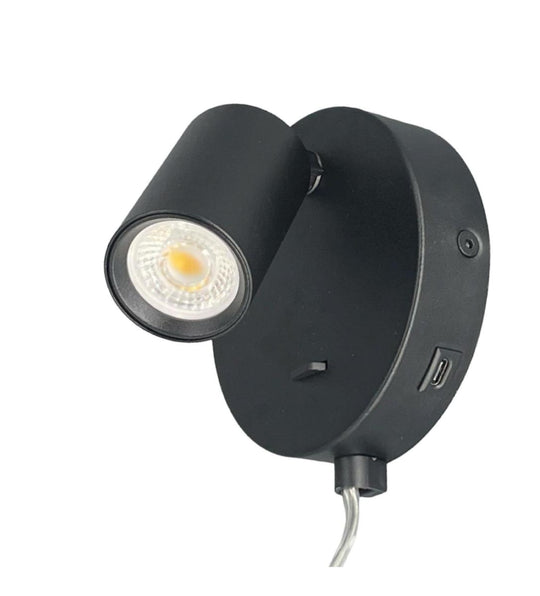 Oz mini K1 vegglampe med USB C GU10 mini-Vegglamper-NorDesign-Svart-771143105-Lightup.no