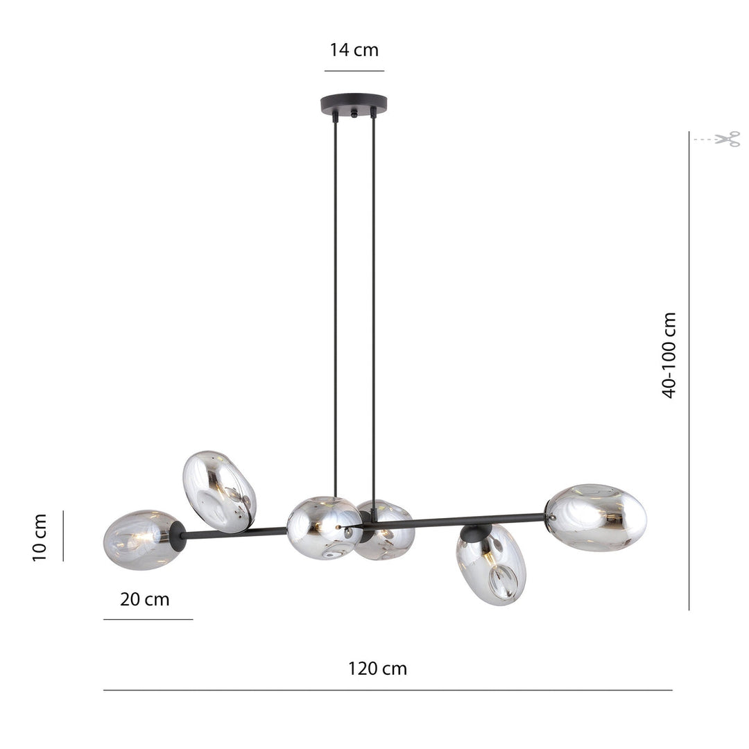 Pandora takpendel 6-lys - Svart/Røykfarget-Takpendler-Emibig-Svart / Røyk-1263/6-Lightup.no