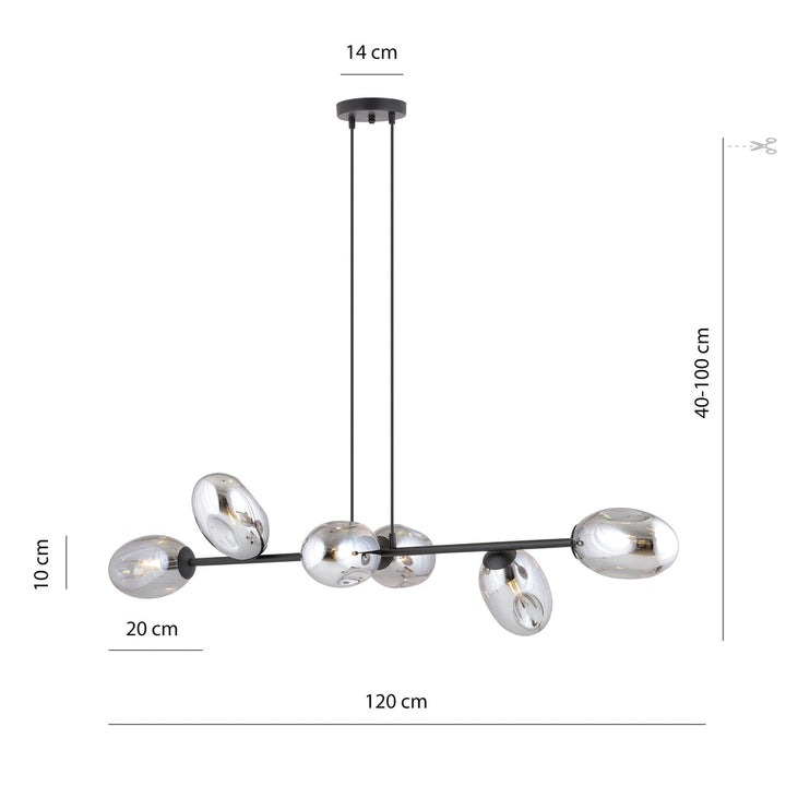 Pandora takpendel 6-lys - Svart/Røykfarget-Takpendler-Emibig-Svart / Røyk-1263/6-Lightup.no