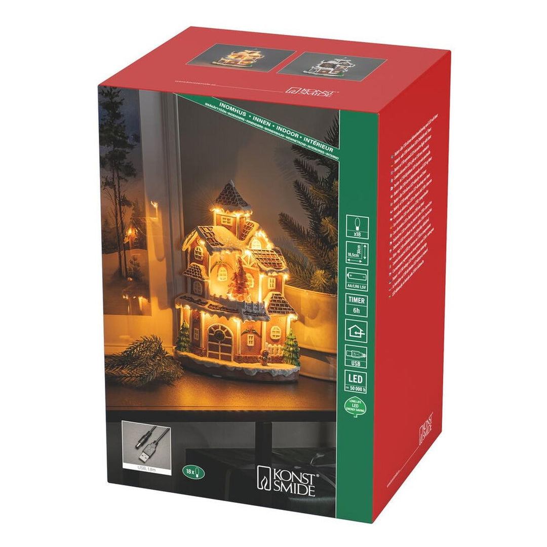 Pepperkakehus med LED – Batteri og USB-Julebelysning dekor og pynt-Konstsmide-Flerfarget-4213-600-Lightup.no