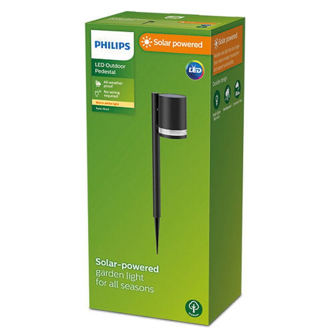 Philips Fyve hagelys 1,5W 2700 Kelvin IP44 solcelledrevet med dag/natt sensor-Utebelysning pullert-Philips-Svart-929003364801-Lightup.no