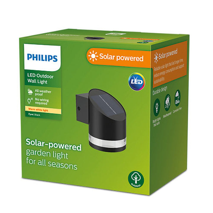 Philips Fyve vegglampe 1,5W 2700 Kelvin IP44 solcelledrevet med dag/natt sensor-Utebelysning vegg opp og ned-Philips-Svart-929003364901-Lightup.no