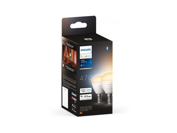 Philips Hue P45 E14 lyspære 5,1W 2200-6500K White Ambiance - 2 pakning-LED-pære E14 sokkel-Philips Hue-929003573702-Lightup.no