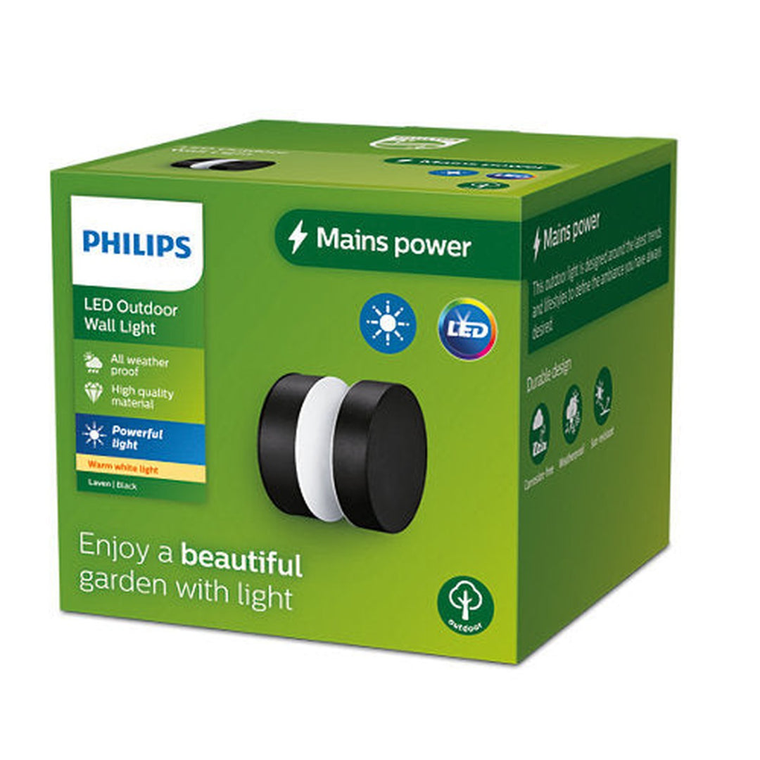 Philips Laven 6W rund vegglampe utendørs IP44 2700 Kelvin-Utebelysning vegg veggskjold-Philips-Svart-929003362401-Lightup.no