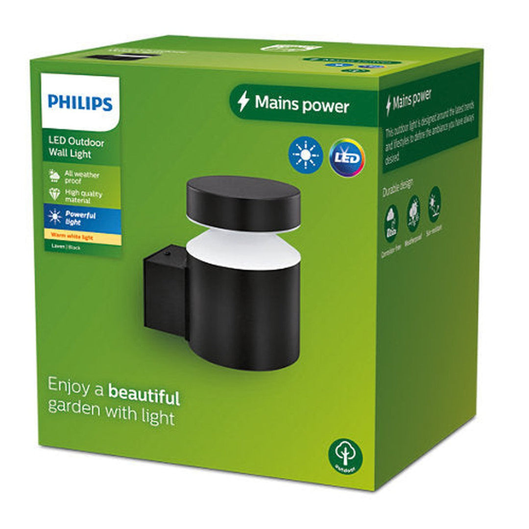 Philips Laven 6W vegglampe utendørs IP44 2700 Kelvin-Utebelysning vegg klassisk-Philips-Svart-929003362201-Lightup.no