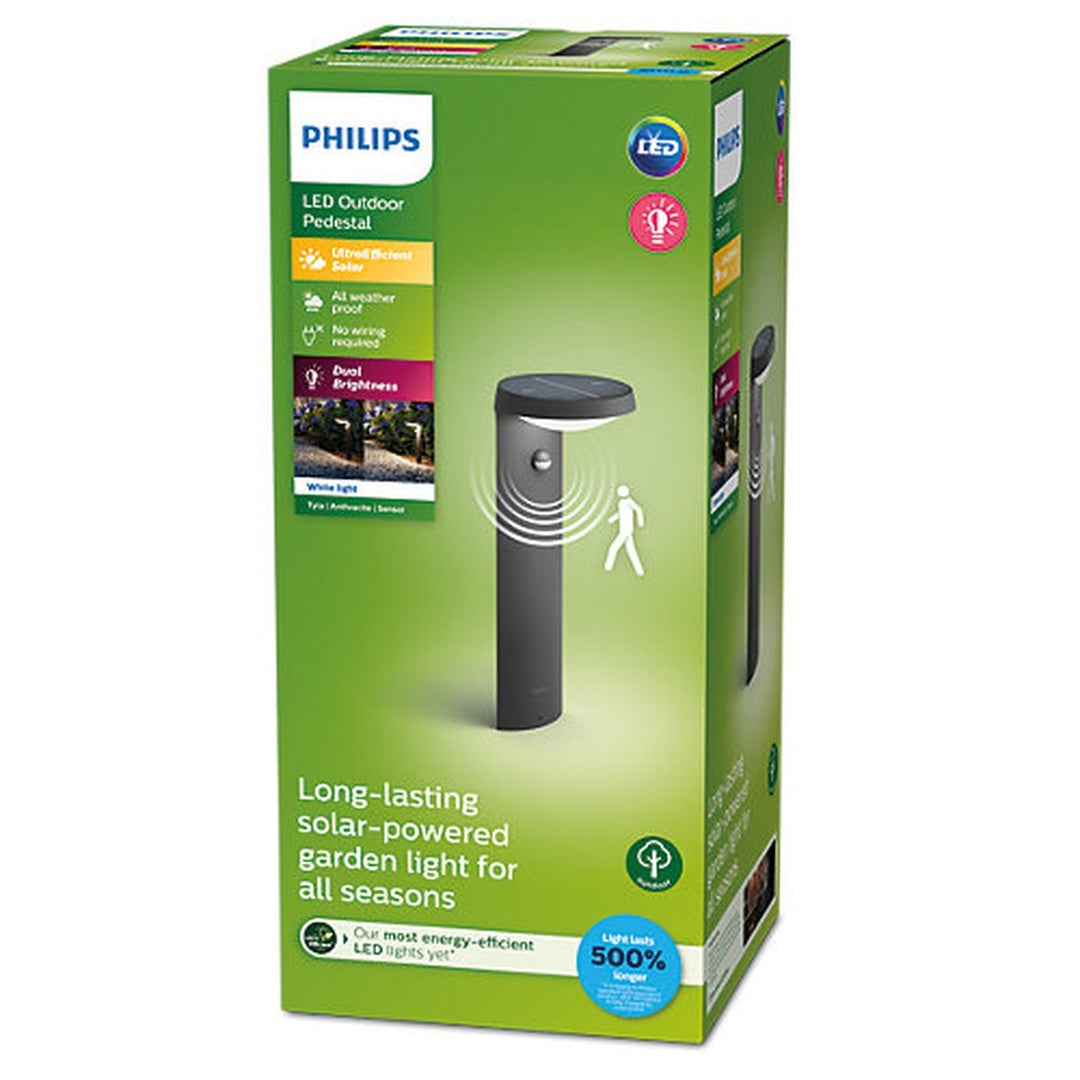 Philips Tyla pullert 1,2W 3000 Kelvin IP44 solcelledrevet med dag/natt og bevegelses sensor-Utebelysning pullert-Philips-Svart-929003260401-Lightup.no