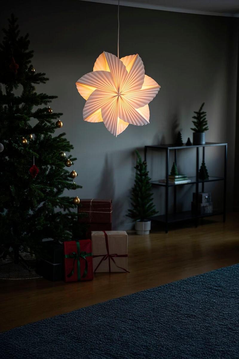 Plissert adventsstjerne i papir – 60 cm – Hvit-Julebelysning adventstjerne-Konstsmide-Hvit-5948-200-Lightup.no