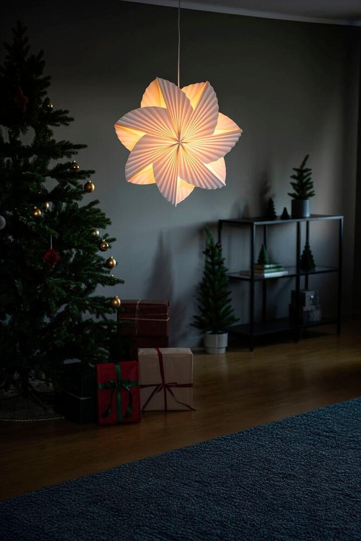 Plissert adventsstjerne i papir – 60 cm – Hvit-Julebelysning adventstjerne-Konstsmide-Hvit-5948-200-Lightup.no