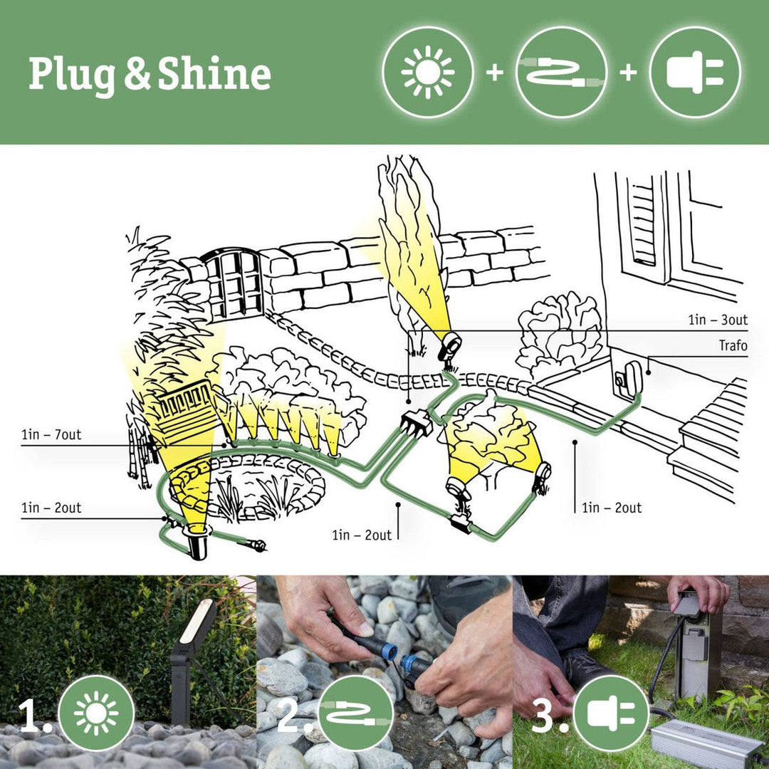 Plug & Shine Platini spot med spyd 2W 3000 Kelvin IP65 - 3 pakning med strømforsyning-Utebelysning spyd-Paulmann-Antrasitt-Pl-94154-Lightup.no