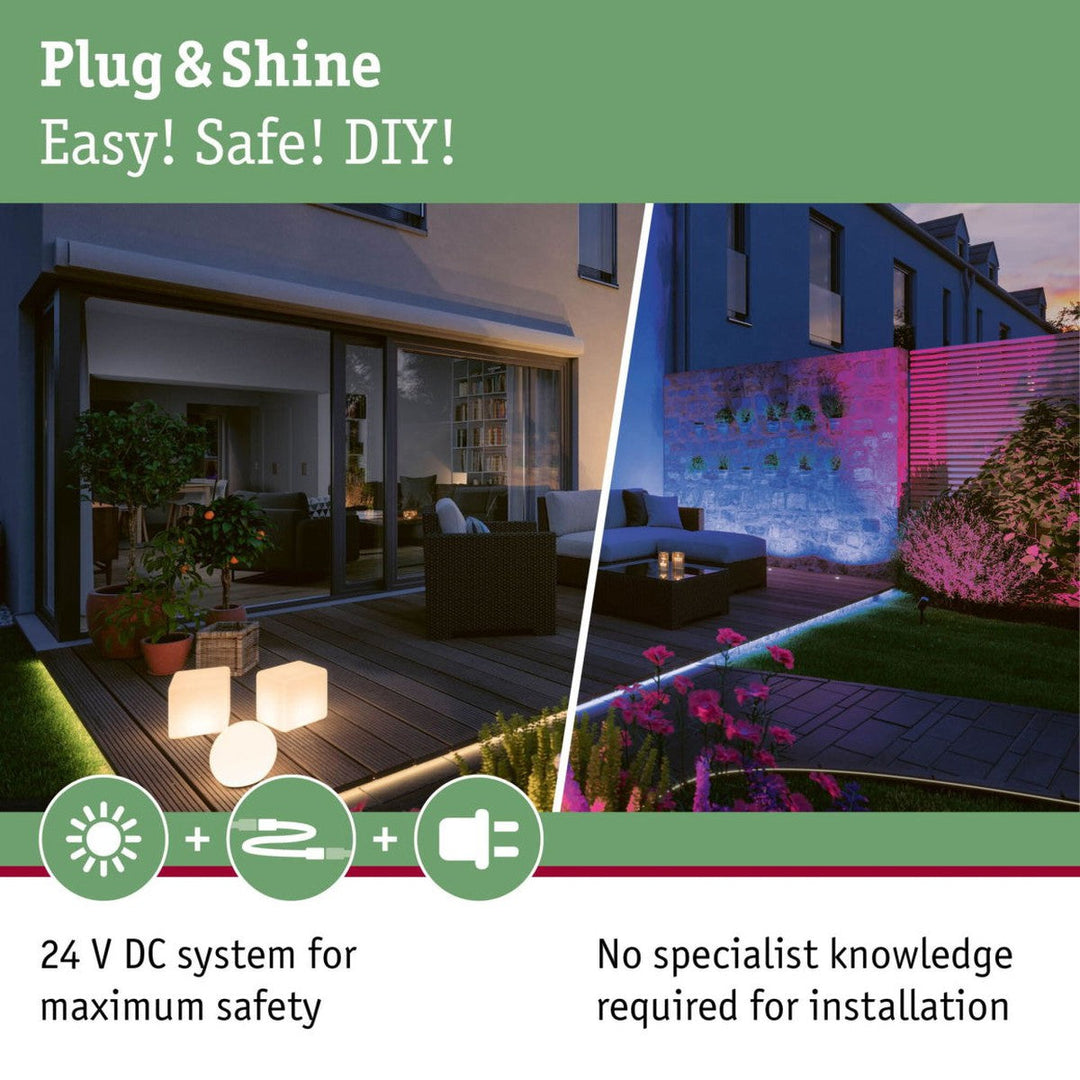Plug & Shine Platini spot med spyd 2W 3000 Kelvin IP65 - 3 pakning med strømforsyning-Utebelysning spyd-Paulmann-Antrasitt-Pl-94154-Lightup.no