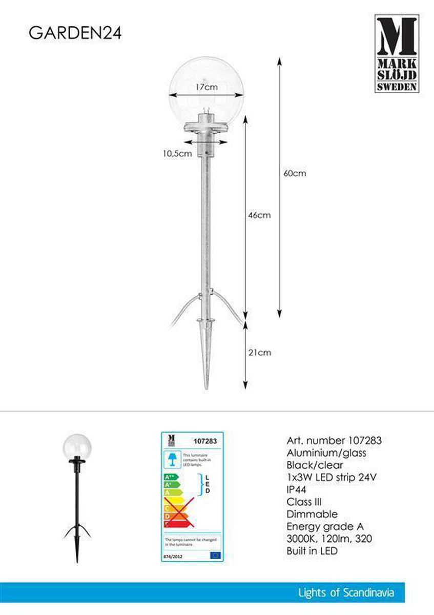 Pullert 3w 60cm - Garden 24 - Svart-Utebelysning Garden 24-Marksløjd-Svart-Mrk-107283-Lightup.no