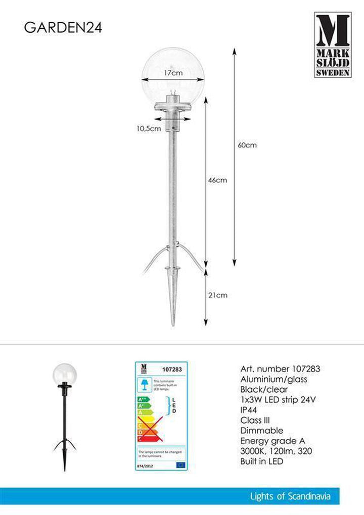 Pullert 3w 60cm - Garden 24 - Svart-Utebelysning Garden 24-Marksløjd-Svart-Mrk-107283-Lightup.no
