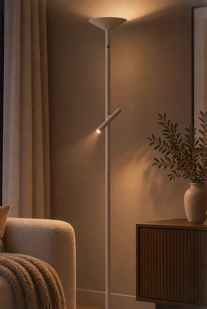 Pure Up K2 gulvlampe 18 + 4,5W 2700 Kelvin - Dimbar-Gulvlamper-NorDesign-Sandy Khaki-378554221-Lightup.no