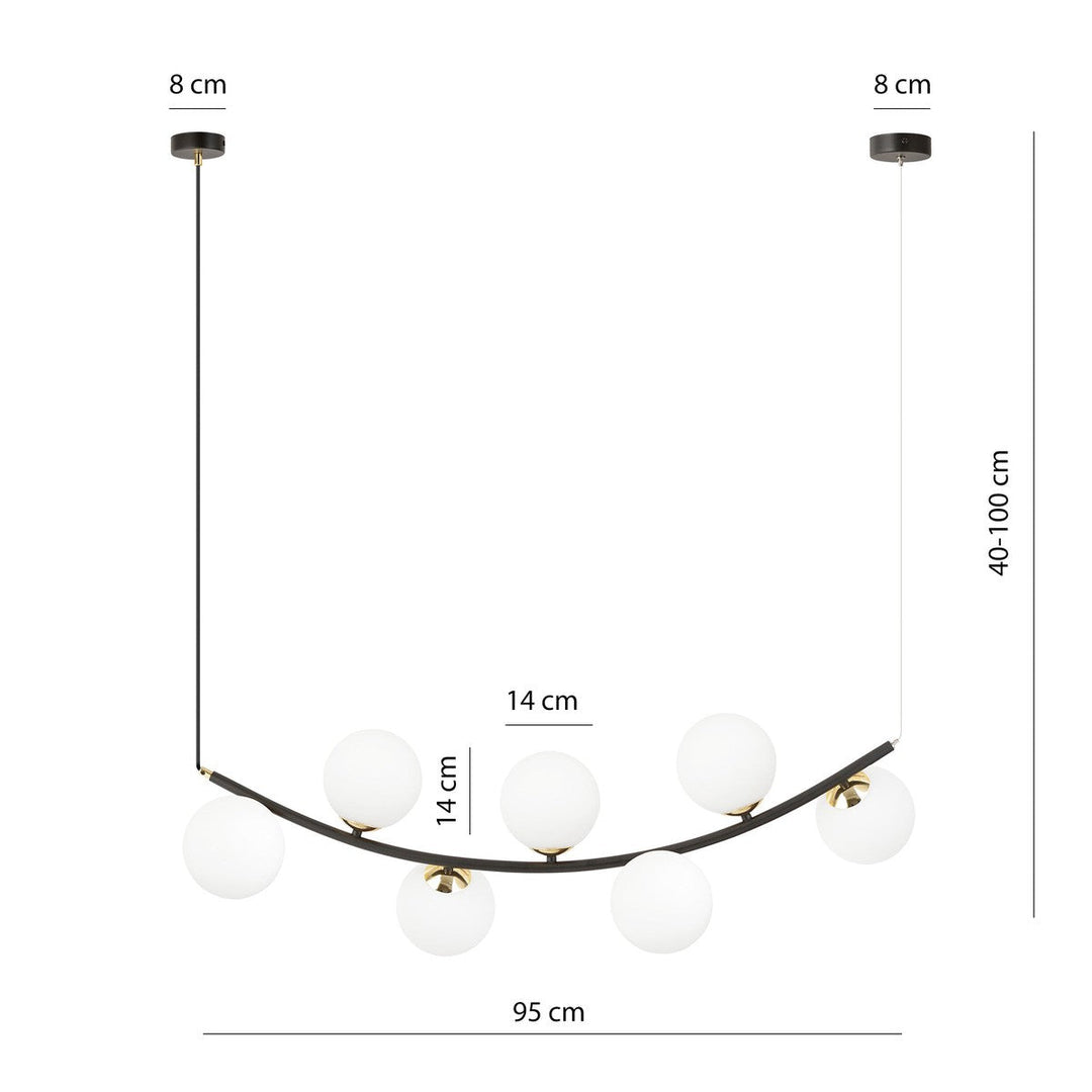 Ritz takpendel 7-lys-Takpendler-Emibig-Svart/Opal-1298/7-Lightup.no