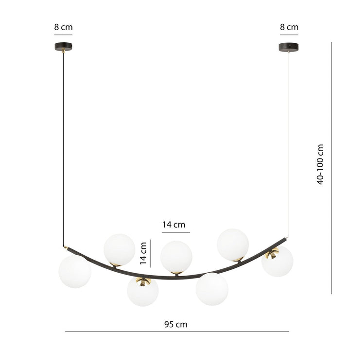 Ritz takpendel 7-lys-Takpendler-Emibig-Svart/Opal-1298/7-Lightup.no