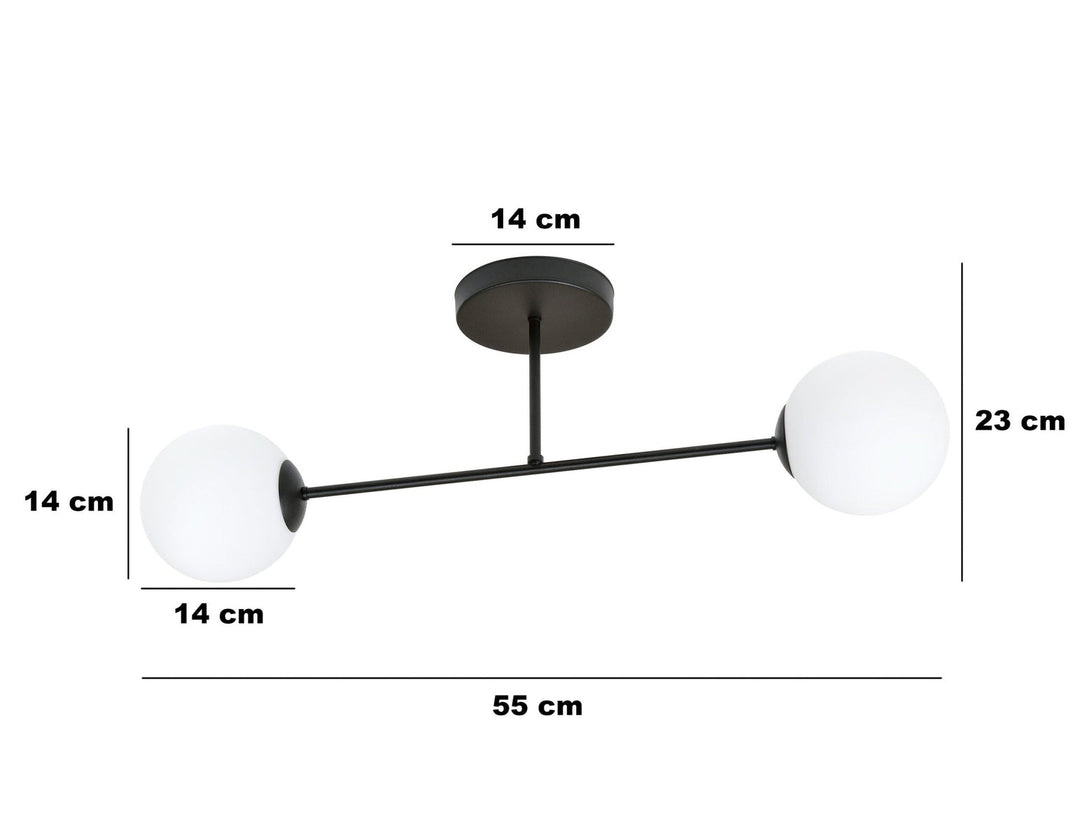 Roma taklampe 2-lys - Svart/Opal-Taklamper-Emibig-Svart / Opal-1232/2-Lightup.no