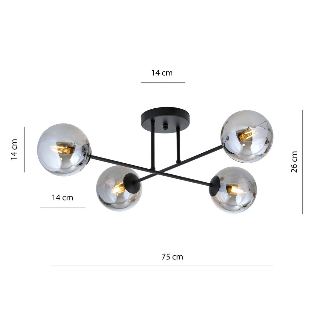 Roma taklampe 4-lys - Svart/Røykfarget-Taklamper-Emibig-Svart / Røyk-1245/4-Lightup.no
