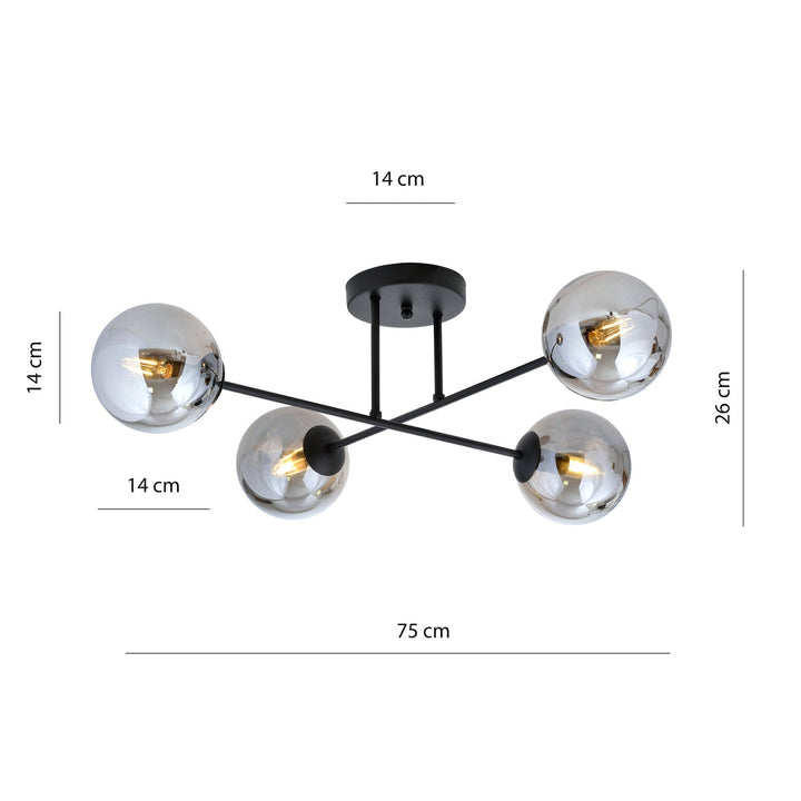 Roma taklampe 4-lys - Svart/Røykfarget-Taklamper-Emibig-Svart / Røyk-1245/4-Lightup.no