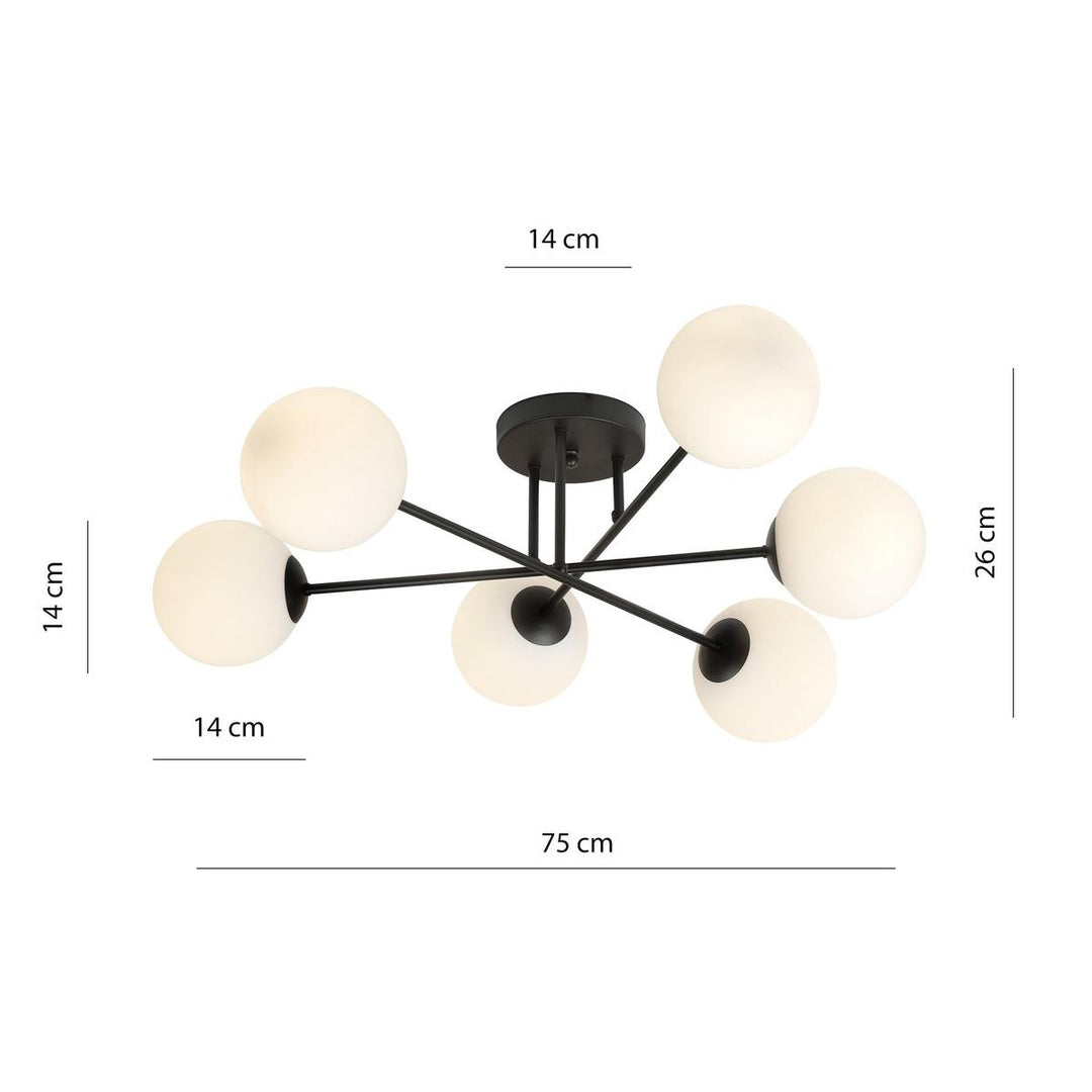 Roma taklampe 6-lys - Svart/Opal-Taklamper-Emibig-Svart / Opal-1232/6-Lightup.no