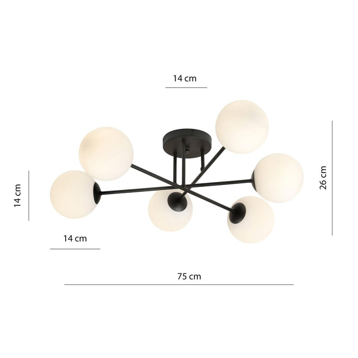 Roma taklampe 6-lys - Svart/Opal-Taklamper-Emibig-Svart / Opal-1232/6-Lightup.no