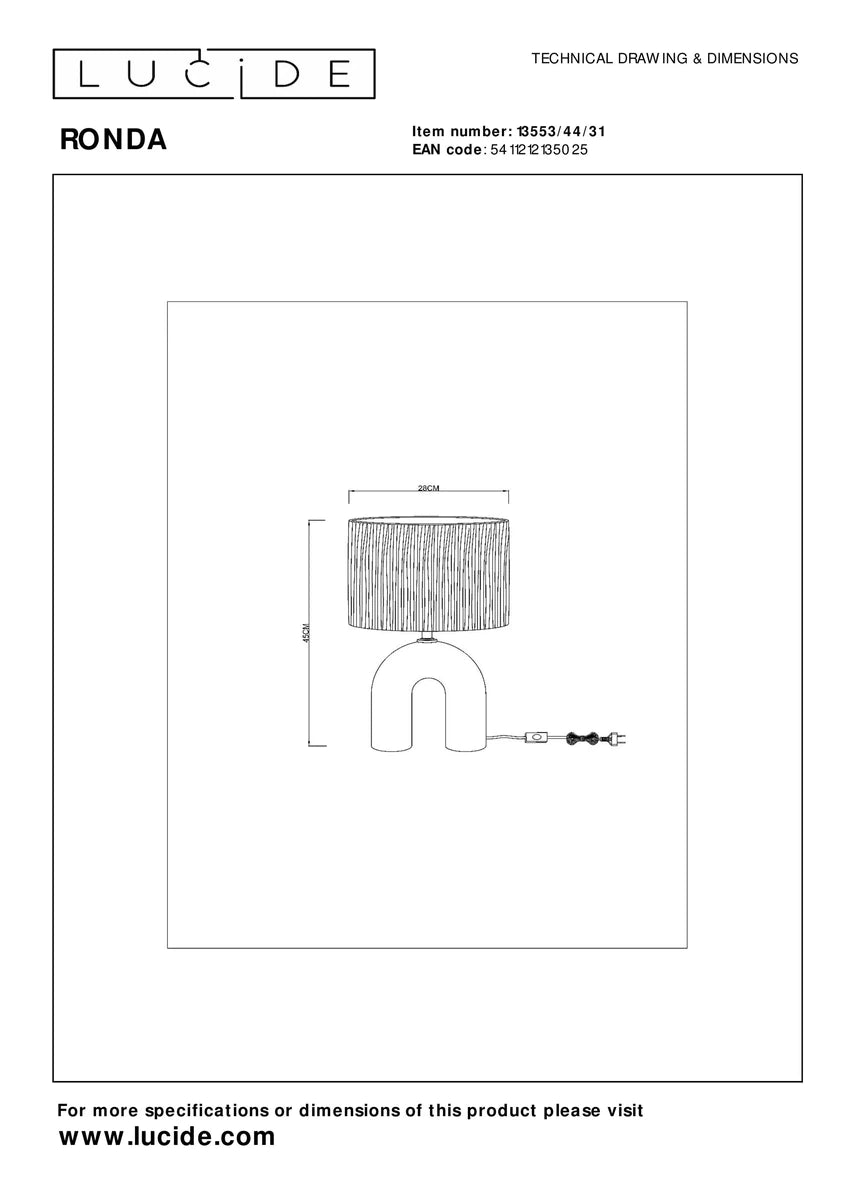 Ronda bordlampe 45 cm-Bordlamper-Lucide-Hvit / Natur-LC13553/44/31-Lightup.no