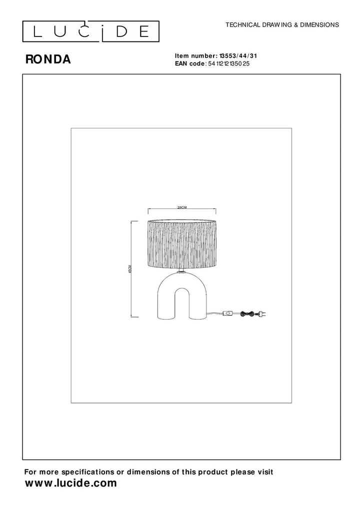 Ronda bordlampe 45 cm-Bordlamper-Lucide-Hvit / Natur-LC13553/44/31-Lightup.no