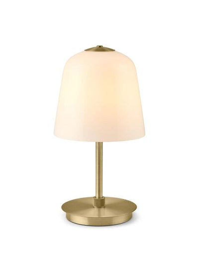 Room 49 bordlampe oppladbar IP54 - Opal/Antikk messing-Bordlamper-Halo Designs-5705639745470-Lightup.no