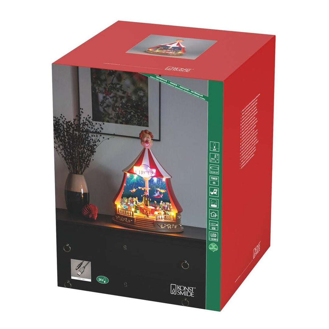 Sirkustelt med roterende figurer og LED-Julebelysning dekor og pynt-Konstsmide-Flerfarget-4250-000-Lightup.no