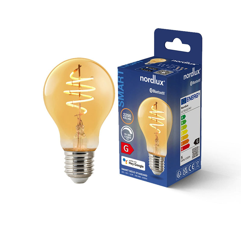 Smartpære E27 A60 4,7W 2200 Kelvin 380 Lumen 60mm - Amberfarget-Smartpærer E27-Nordlux-2170102747-Lightup.no