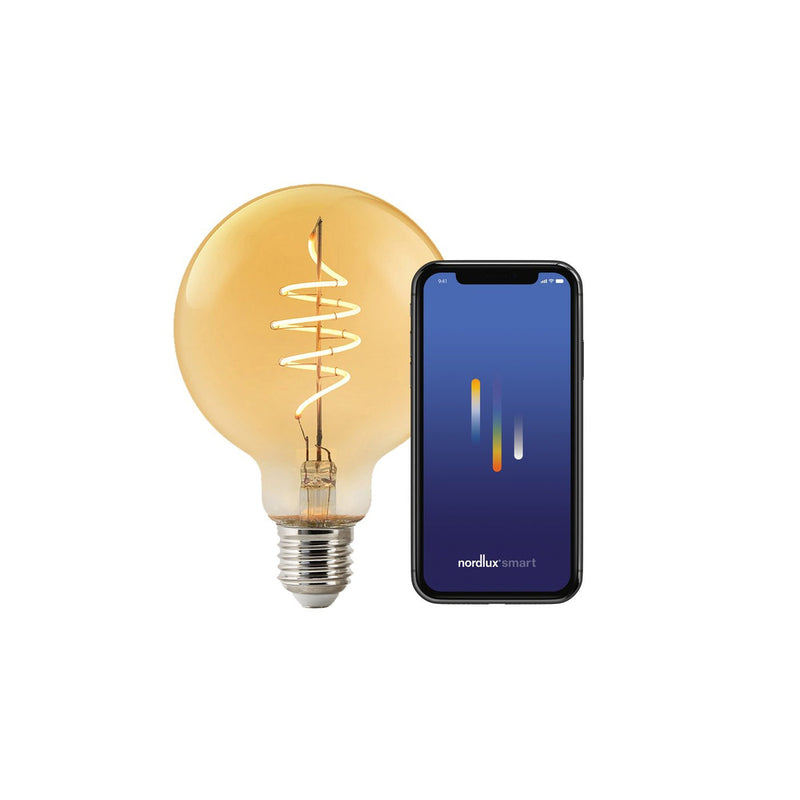 Smartpære E27 G95 4,7W 2200 Kelvin 380 Lumen 95 mm - Amberfarget-Smartpærer E27-Nordlux-2170132747-Lightup.no
