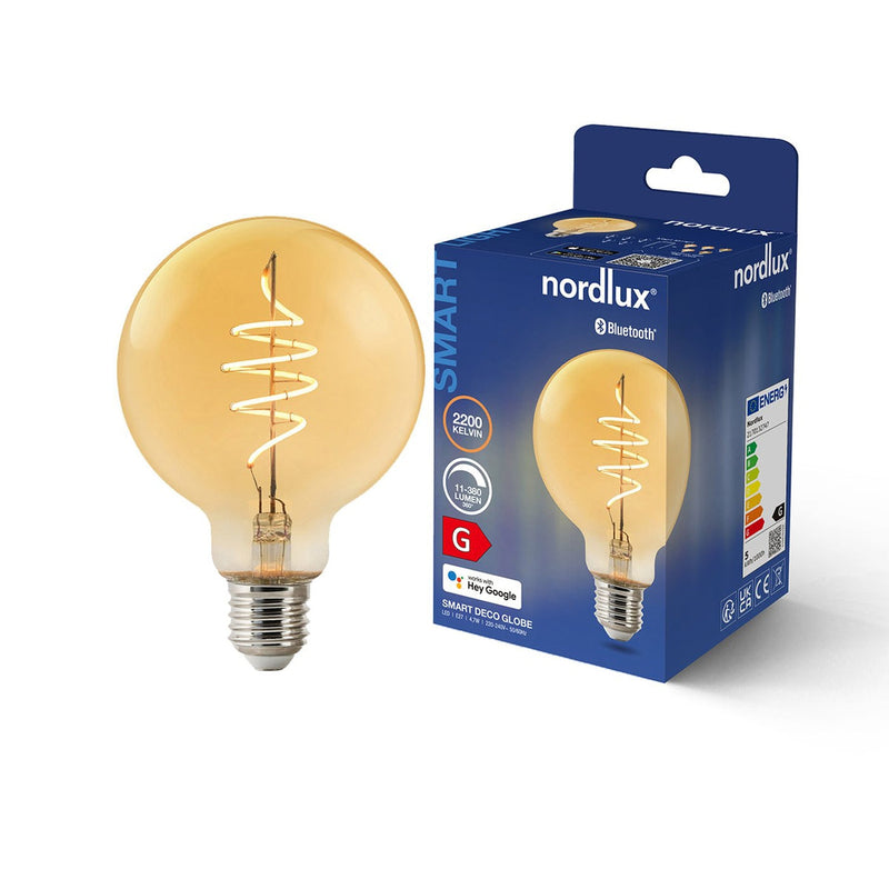 Smartpære E27 G95 4,7W 2200 Kelvin 380 Lumen 95 mm - Amberfarget-Smartpærer E27-Nordlux-2170132747-Lightup.no