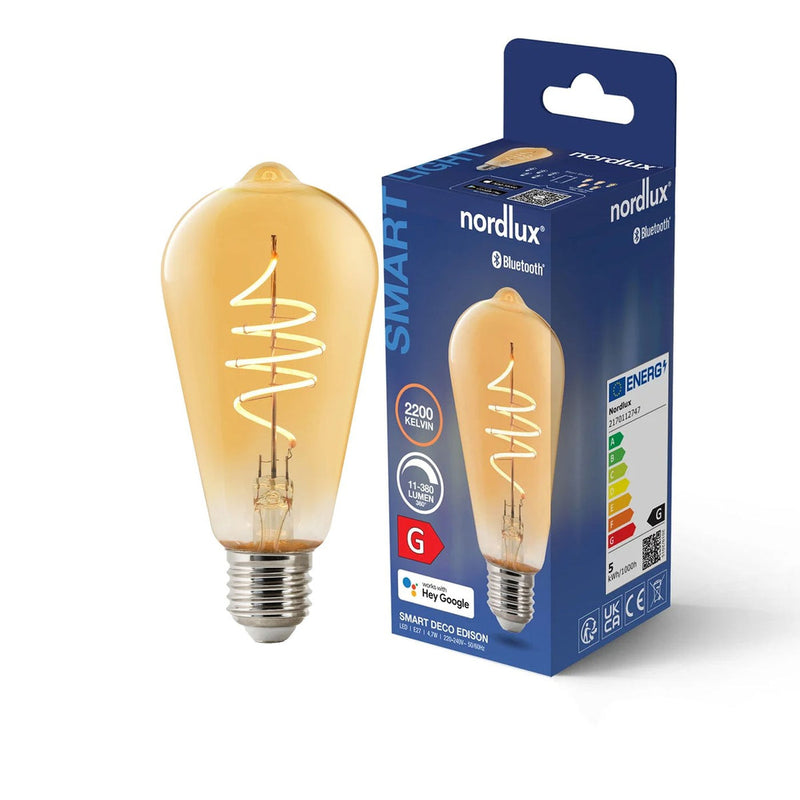 Smartpære E27 ST64 4,7W 2200 Kelvin 380 Lumen 64mm - Amberfarget-Smartpærer E27-Nordlux-2170112747-Lightup.no