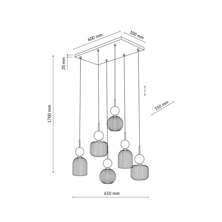 Sophia takpendel 6-lys-Takpendler-TK Lighting-Amber / Hvit-TK-11594-Lightup.no
