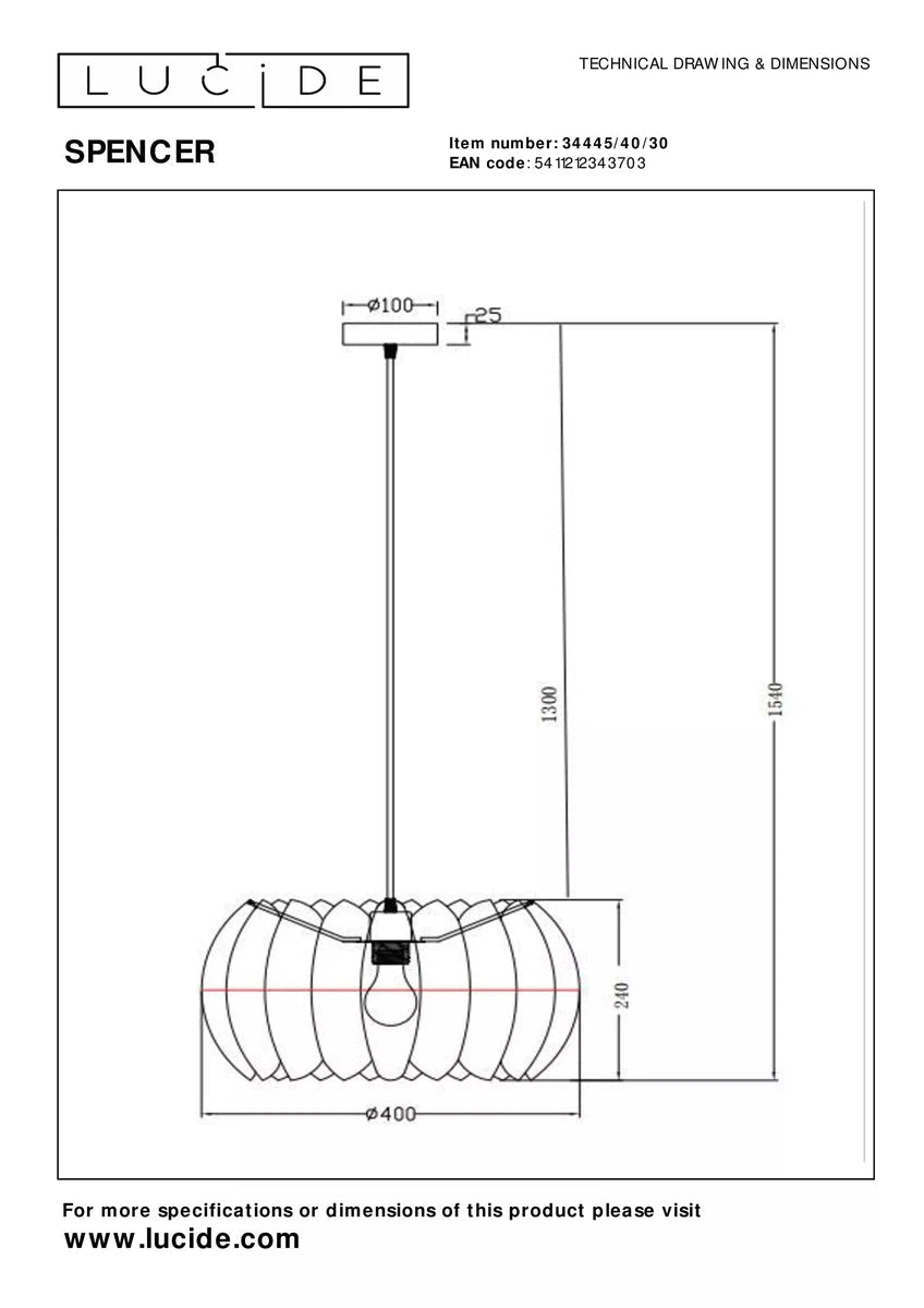 Spencer takpendel 40 cm-Takpendler-Lucide-Svart-LC34445/40/30-Lightup.no