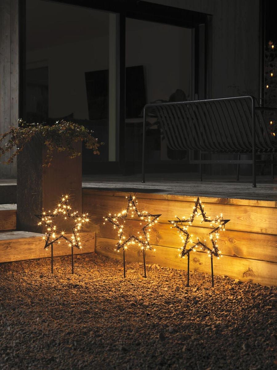 Stjerner på pinne med 240 LED utendørs – 3 stk-Julebelysning dekor og pynt ute-Konstsmide-Svart-4464-800-Lightup.no