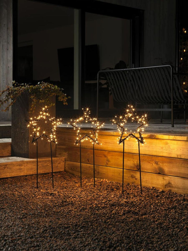 Stjerner på pinne med 240 LED utendørs – 3 stk-Julebelysning dekor og pynt ute-Konstsmide-Svart-4464-800-Lightup.no