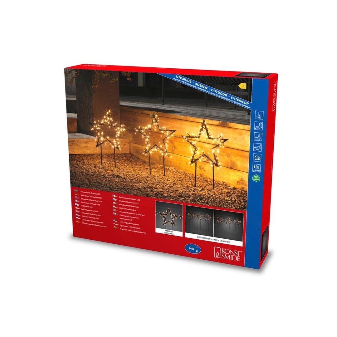 Stjerner på pinne med 240 LED utendørs – 3 stk-Julebelysning dekor og pynt ute-Konstsmide-Svart-4464-800-Lightup.no