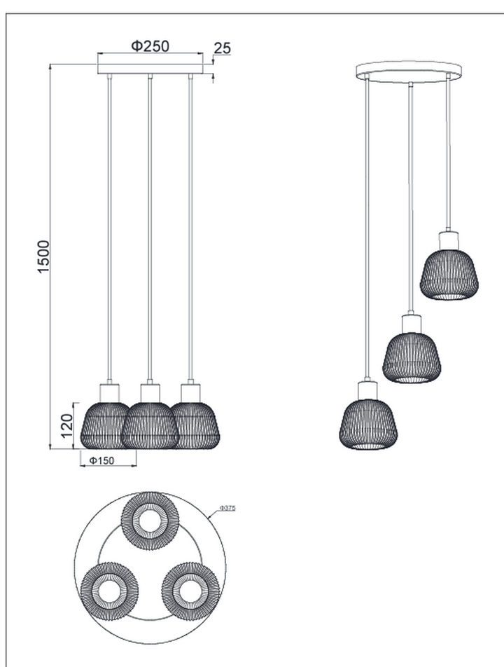 Tarifa rondell takpendel 3-lys-Takpendler-Trio Lighting-Svart-Trl__362830332-Lightup.no
