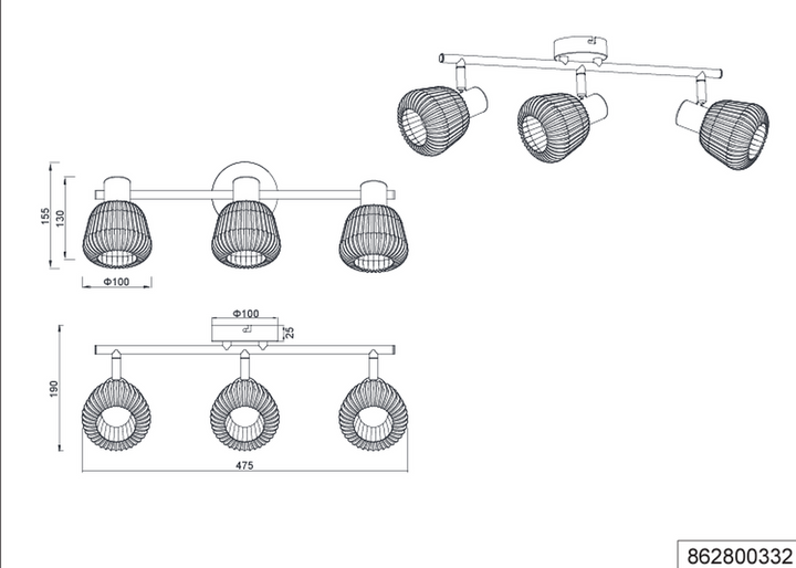 Tarifa taklampe 3-lys-Takpendler-Trio Lighting-Svart-Trl__862800332-Lightup.no