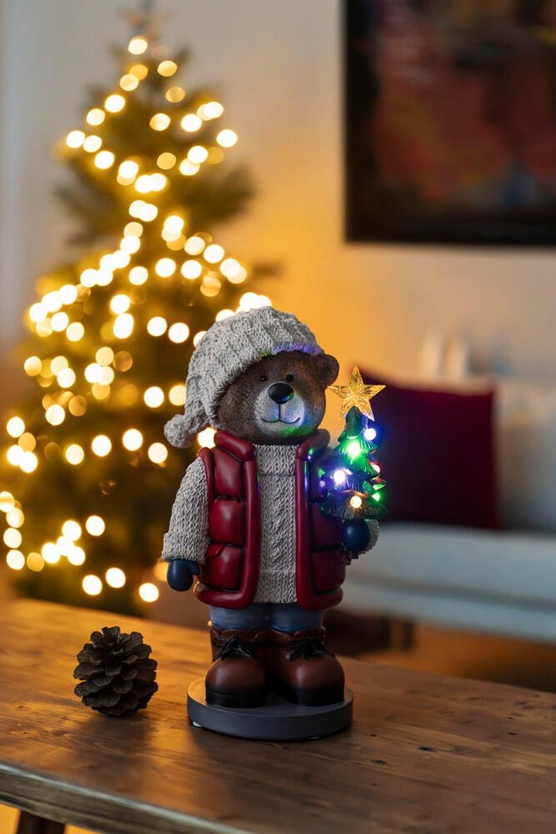 Teddybjørn med 8 LED og timer – 38,5 cm-Julebelysning dekor og pynt-Konstsmide-Flerfarget-4247-000-Lightup.no
