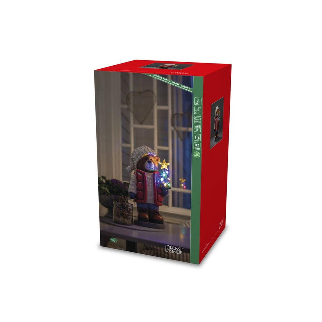Teddybjørn med 8 LED og timer – 38,5 cm-Julebelysning dekor og pynt-Konstsmide-Flerfarget-4247-000-Lightup.no
