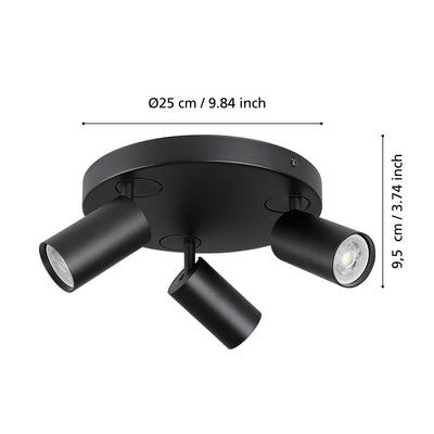 Telimbela smart connect.z rund taklampe med 3 spotter 2700-6500K RGB-Taklamper-Eglo-Svart-900336-Lightup.no